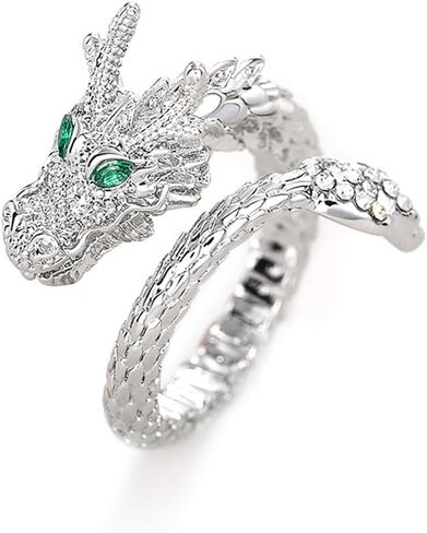 Dragon Shaped Open-Ended Men's Ring with Green Cubic Zirconia in Saudi Arabia