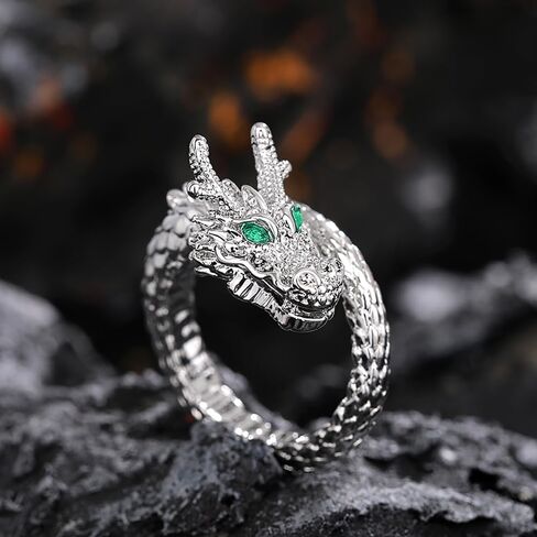 Dragon Shaped Open-Ended Men's Ring with Green Cubic Zirconia in Saudi Arabia
