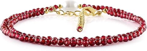 ZEMBIENCE Natural Gemstone Gold Necklace for Women, Birthstone, Crystal Stone with Freshwater Pearl Jewelry, Handmade 18K Gold Plated, Adjustable Chain, Christmas Gift 18inch in Saudi Arabia