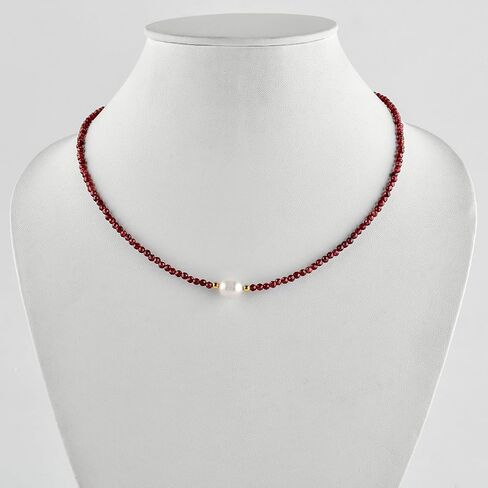 ZEMBIENCE Natural Gemstone Gold Necklace for Women, Birthstone, Crystal Stone with Freshwater Pearl Jewelry, Handmade 18K Gold Plated, Adjustable Chain, Christmas Gift 18inch in Saudi Arabia