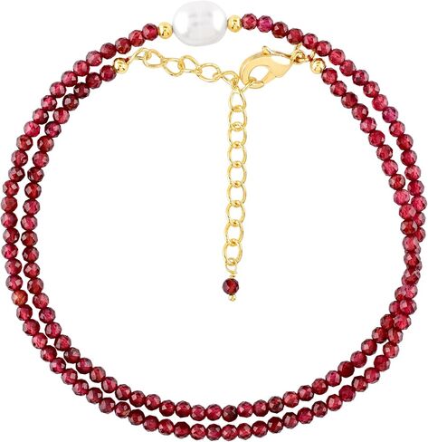 ZEMBIENCE Natural Gemstone Gold Necklace for Women, Birthstone, Crystal Stone with Freshwater Pearl Jewelry, Handmade 18K Gold Plated, Adjustable Chain, Christmas Gift 18inch in Saudi Arabia