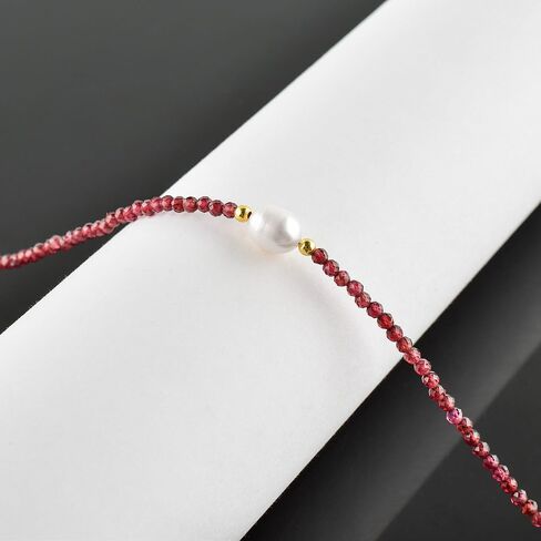 ZEMBIENCE Natural Gemstone Gold Necklace for Women, Birthstone, Crystal Stone with Freshwater Pearl Jewelry, Handmade 18K Gold Plated, Adjustable Chain, Christmas Gift 18inch in Saudi Arabia