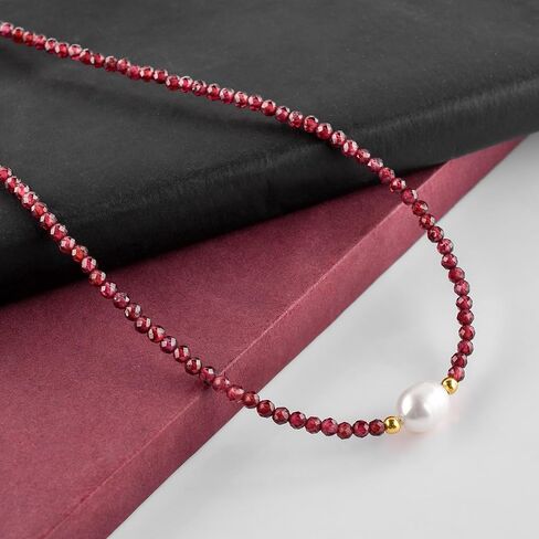 ZEMBIENCE Natural Gemstone Gold Necklace for Women, Birthstone, Crystal Stone with Freshwater Pearl Jewelry, Handmade 18K Gold Plated, Adjustable Chain, Christmas Gift 18inch in Saudi Arabia