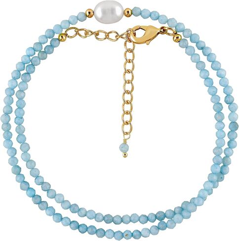 ZEMBIENCE Natural Gemstone Gold Necklace for Women, Birthstone, Crystal Stone with Freshwater Pearl Jewelry, Handmade 18K Gold Plated, Adjustable Chain, Christmas Gift 18inch in Saudi Arabia