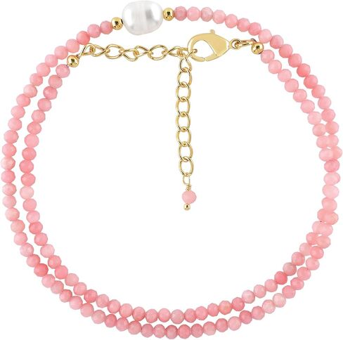 ZEMBIENCE Natural Gemstone Gold Necklace for Women, Birthstone, Crystal Stone with Freshwater Pearl Jewelry, Handmade 18K Gold Plated, Adjustable Chain, Christmas Gift 18inch in Saudi Arabia
