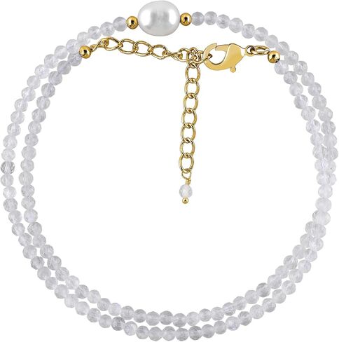 ZEMBIENCE Natural Gemstone Gold Necklace for Women, Birthstone, Crystal Stone with Freshwater Pearl Jewelry, Handmade 18K Gold Plated, Adjustable Chain, Christmas Gift 18inch in Saudi Arabia