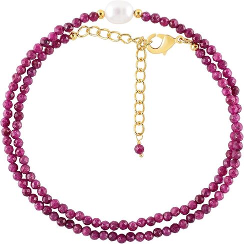 ZEMBIENCE Natural Gemstone Gold Necklace for Women, Birthstone, Crystal Stone with Freshwater Pearl Jewelry, Handmade 18K Gold Plated, Adjustable Chain, Christmas Gift 18inch in Saudi Arabia