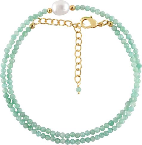 ZEMBIENCE Natural Gemstone Gold Necklace for Women, Birthstone, Crystal Stone with Freshwater Pearl Jewelry, Handmade 18K Gold Plated, Adjustable Chain, Christmas Gift 18inch in Saudi Arabia