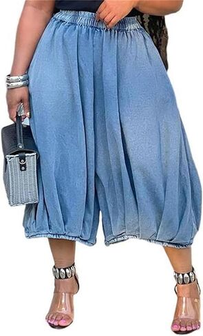 LKOUS Women's Causal Wide Leg Jeans,High Waisted Baggy Cropped Denim Pant with Pockets in Saudi Arabia