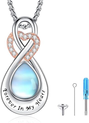 LOOVE Infinity Urn Necklace for Ashes Sterling Silver Heart Moonstone Turquoise Birthstone Keepsake Memorial Cremation Jewelry for Women in Saudi Arabia