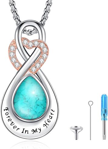 LOOVE Infinity Urn Necklace for Ashes Sterling Silver Heart Moonstone Turquoise Birthstone Keepsake Memorial Cremation Jewelry for Women in Saudi Arabia