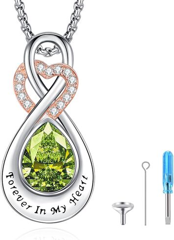 LOOVE Infinity Urn Necklace for Ashes Sterling Silver Heart Moonstone Turquoise Birthstone Keepsake Memorial Cremation Jewelry for Women in Saudi Arabia