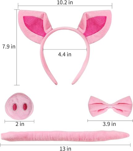 CASW Pig Costume Accessories Set Ears-Headband-Nose-Tail-Bow-Tie : Pig Costume Set for Kids Adult Women in Saudi Arabia