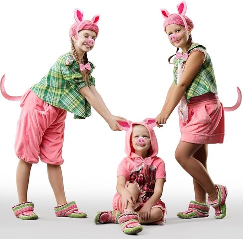 CASW Pig Costume Accessories Set Ears-Headband-Nose-Tail-Bow-Tie : Pig Costume Set for Kids Adult Women in Saudi Arabia