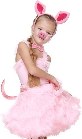 CASW Pig Costume Accessories Set Ears-Headband-Nose-Tail-Bow-Tie : Pig Costume Set for Kids Adult Women in Saudi Arabia