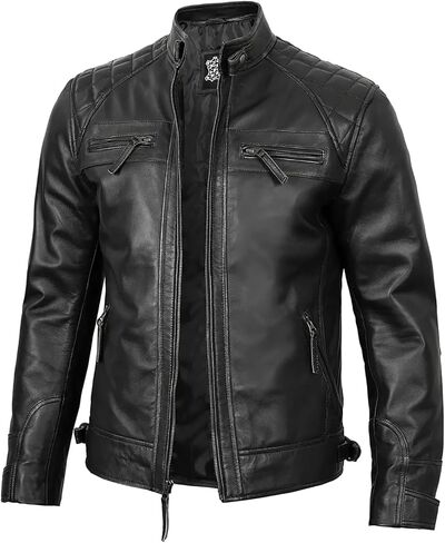JACKETHUB Men's Genuine Lambskin Leather Biker Jacket | Premium Vintage Café Racer Motorcycle Jacket | Motorcycle Jacket in Saudi Arabia