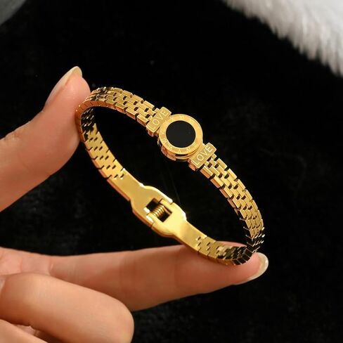Roman Numeral Love Chain Bracelet For Women Gold Plated Retro Watch Shape Bangle Bracelet Stainless Steel Trendy Jewelry Birthday Gift in Saudi Arabia
