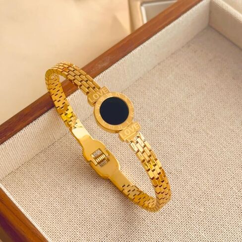 Roman Numeral Love Chain Bracelet For Women Gold Plated Retro Watch Shape Bangle Bracelet Stainless Steel Trendy Jewelry Birthday Gift in Saudi Arabia
