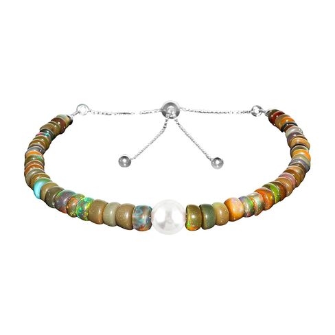 CRYSTALIS Natural Green Opal Beads Slider Bolo Bracelet, High Grade Beaded Crystals, Chakra Healing Gemstone, Gift Giving Women Jewelry, 925 Sterling Silver Slider 10 inch in Kuwait
