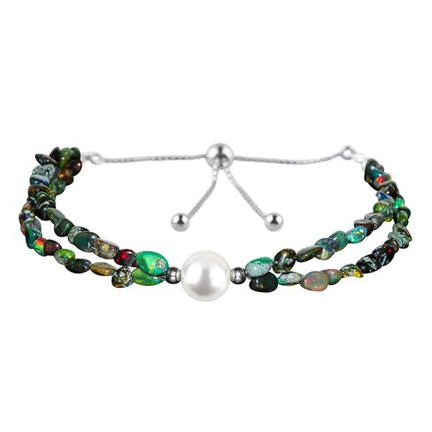 CRYSTALIS Natural Green Opal Beads Slider Bolo Bracelet, High Grade Beaded Crystals, Chakra Healing Gemstone, Gift Giving Women Jewelry, 925 Sterling Silver Slider 10 inch in Kuwait