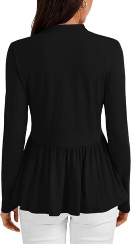 Rooscier Women's Notched V Neck Scallop Peplum Ruffle Long Sleeve Casual Blouses Top Shirt in Saudi Arabia