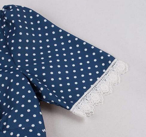 Wellwits Women's Lace Trim V Neck Polka Dots Midi Elegant Vintage Dress in Saudi Arabia