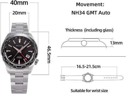 ساعة Baltany S6083 GMT للسيارات، ساعات رياضية بإطار دوار ووظيفة التاريخ in Saudi Arabia