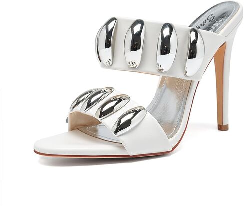 Women's Pearl Open-Toe Sparkly 4.3IN Stiletto Heels Sandals Nightclub Party Wedding Shoes in Saudi Arabia