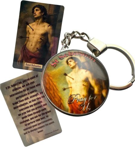 Westmon Works St Sebastian Keychain Patron Saint of Athletes Set with Holy Card Prayer in Saudi Arabia