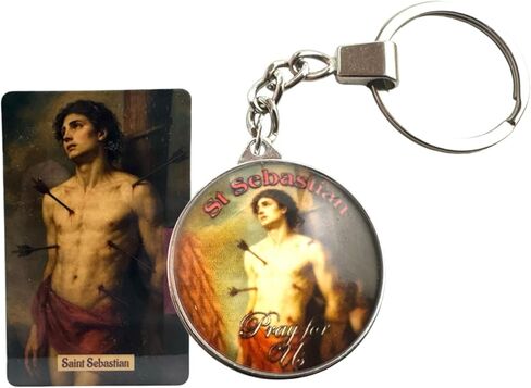 Westmon Works St Sebastian Keychain Patron Saint of Athletes Set with Holy Card Prayer in Saudi Arabia