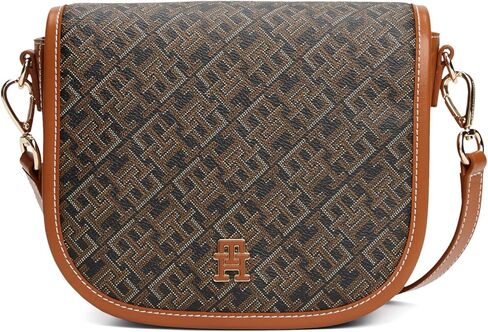 Tommy Hilfiger womens Monogram Leather Saddle Crossbody Bag With Adjustable Crossbody Strap in Saudi Arabia