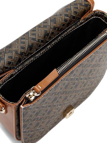 Tommy Hilfiger womens Monogram Leather Saddle Crossbody Bag With Adjustable Crossbody Strap in Saudi Arabia