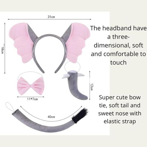 Kirei Sui 4-Piece Elephant Costume Animal Ears Headband Halloween Dress Up Cosplay Kit for Adults in Saudi Arabia