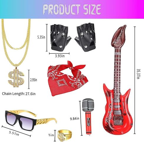 8 Pcs Rock Costume Accessories Set, Rock and Roll Accessories, Women Mens 80 S Outfit for Party in Saudi Arabia