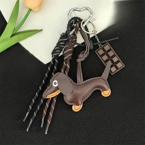 1 Pack Dachshund Keychain w/Braided Cord & Fake Chocolate, Bag Charms Keyring for Handbag Pendant Ornament, Car Keys, Purse in Saudi Arabia