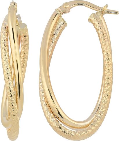 Kooljewelry 14k الذهب الأصفر البولندية العالية وقطع الماس الانتهاء من الأقراط البيضاوية المتداخلة in Saudi Arabia