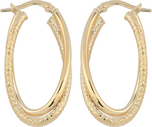 Kooljewelry 14k الذهب الأصفر البولندية العالية وقطع الماس الانتهاء من الأقراط البيضاوية المتداخلة in Saudi Arabia