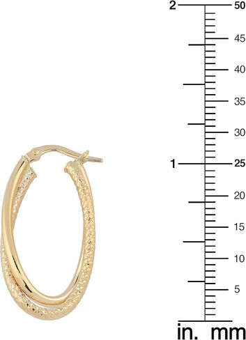 Kooljewelry 14k الذهب الأصفر البولندية العالية وقطع الماس الانتهاء من الأقراط البيضاوية المتداخلة in Saudi Arabia