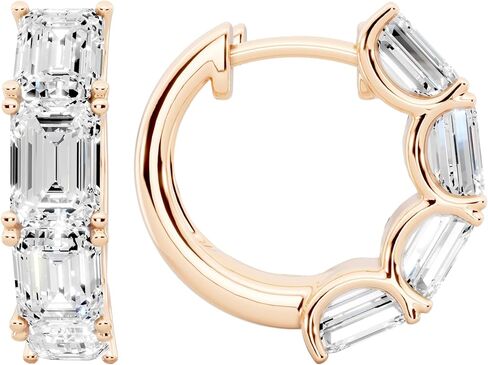 3.6 Cttw Emerald Cut Moissanite Huggie Earrings for Women in 14K Gold Plated 925 Sterling Silver Dainty Hoop Earrings Lab Created Moissanite D Color VVS1 Clarity, Jewelry Gift for Her Hoop 15mm in Kuwait