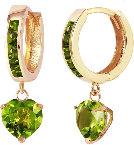 14k Yellow Gold Natural Peridot Hoop Dangle Earrings in Saudi Arabia