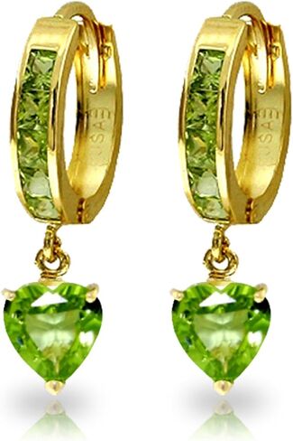 14k Yellow Gold Natural Peridot Hoop Dangle Earrings in Saudi Arabia