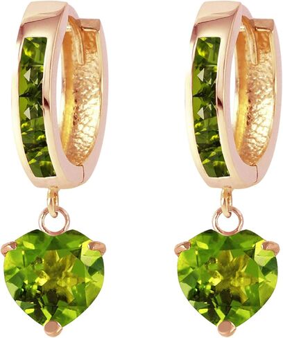 14k Yellow Gold Natural Peridot Hoop Dangle Earrings in Saudi Arabia