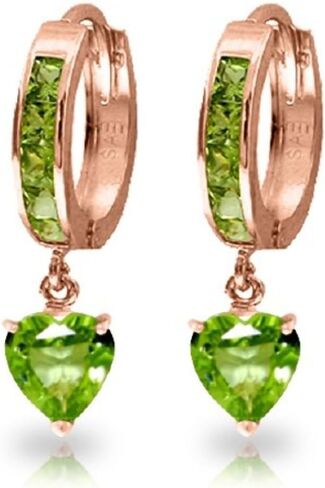14k Yellow Gold Natural Peridot Hoop Dangle Earrings in Saudi Arabia