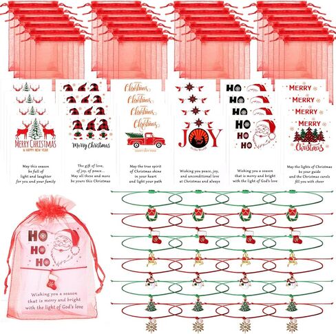 24 مجموعة أساور عيد الميلاد مع بطاقة Wish Card Organza أكياس قابلة للتعديل متعددة الألوان مضفر الأسوار شمع الحبل مع شجرة عيد الميلاد Santa Snowflake للنساء الرجال (الكلاسيكية) in Kuwait
