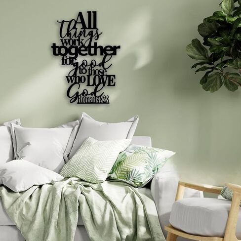 OPTYBVFD Romans 8 28 Metal Wall Decor - Inspirational Room Decor Christian Scripture Motivational Wall Art Home Decor for Living Room, Bedroom, Dining Room, Bathroom, Office (Black) in Saudi Arabia