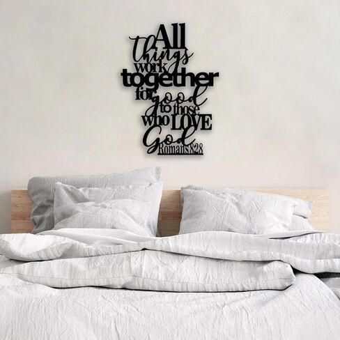 OPTYBVFD Romans 8 28 Metal Wall Decor - Inspirational Room Decor Christian Scripture Motivational Wall Art Home Decor for Living Room, Bedroom, Dining Room, Bathroom, Office (Black) in Saudi Arabia