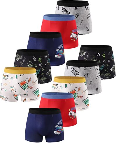 Boys Gaming Boxer Briefs, 10 Pack Underwear Set with Video Game Controller Print, Multiple Colors, Comfort Waistband in Saudi Arabia