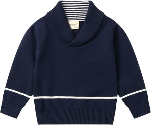 سترة صوفية محبوكة للأطفال من Mud Kingdom بياقة شال وأكمام طويلة للجنسين طراز Preppy للأولاد 2T-Size 6 in Kuwait