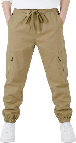 سروال Yimoon Boy Pants Cargo Jogger سروال رياضي كاجوال من القطن سهل الارتداء مع جيوب متعددة in Saudi Arabia