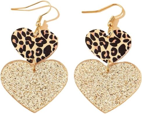 Women's exaggerated leopard print acrylic heart-shaped party style earrings, suitable for daily wear in Saudi Arabia